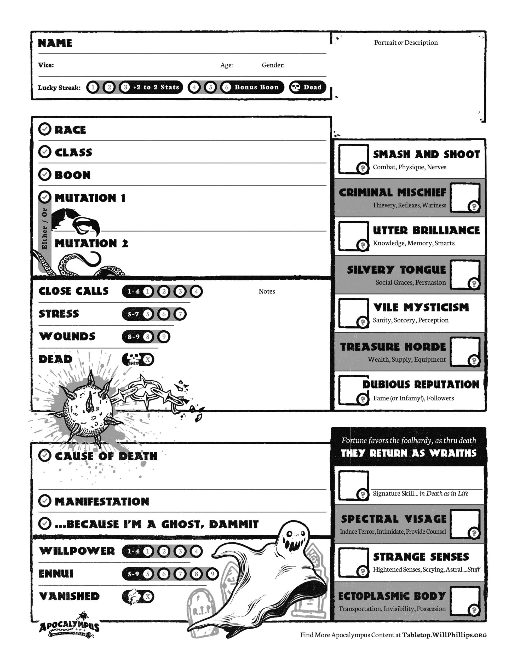 Updated Apocalympus Character Sheets - Will's Tabletop